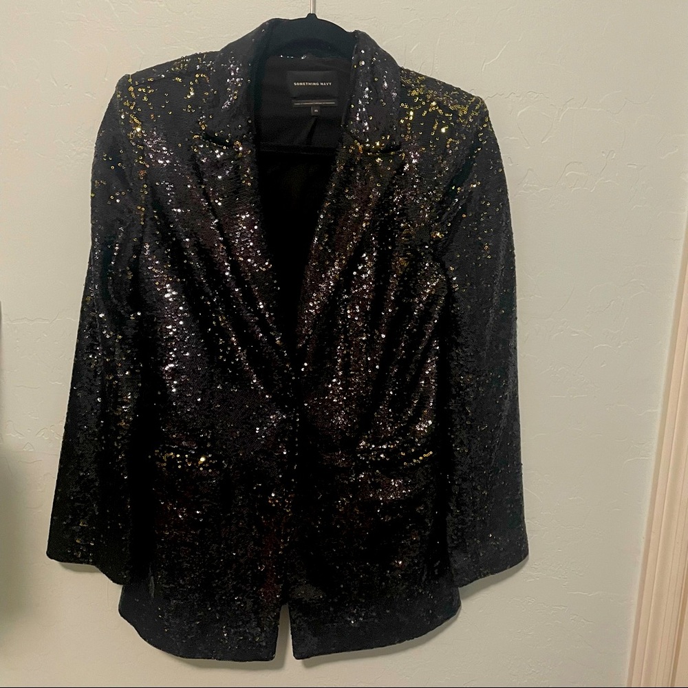 Something Navy | Black & Gold Sequin Blazer | XS